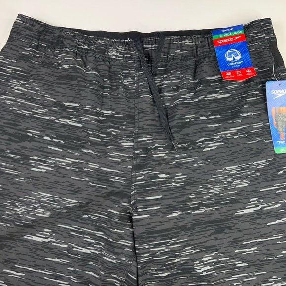 Speedo Mens Tech Volley Swim Shorts Black White Space Dye Drawstring XL New - Picture 8 of 12